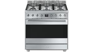 Smeg 900mm Freestanding Cooker with Electronic Touch Clock - Stainless Steel
