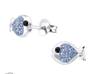 Sterling Silver Kids Fish Stud earrrings made with Swarovski Crystal