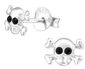Sterling Silver Kids Jet Skull Stud earrrings made with Swarovski Crystal