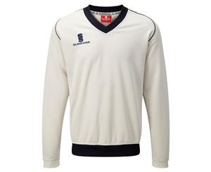 Surridge Boys Junior Fleece Lined Sweater Sports / Cricket (White/ Navy trim) - RW2865
