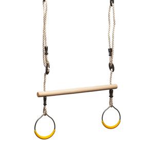 Swing Slide Climb Timber Trapeze With Yellow Rings