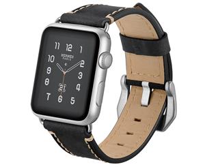 WIWU Dermal Leather Watch Band Crazyhorse Diamond Buckle For Apple Watch 5/4/3/2/1-Black