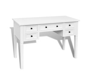 Writing Desk with 5 Drawers White Home Office Study Computer Table