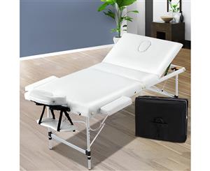 Zenses 70cm Portable 3 Fold Aluminium Massage Table Therapy Beauty Waxing Bed White