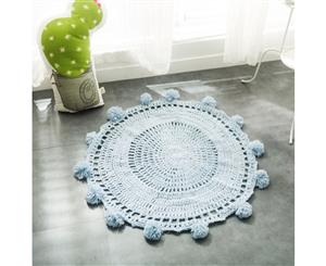 100% Handmade PomPom Acrylic Floor Rug Mat Blue