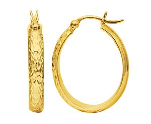 10k Gold Shiny Diamond Cut Oval Shape Hoop Earrings - Pink