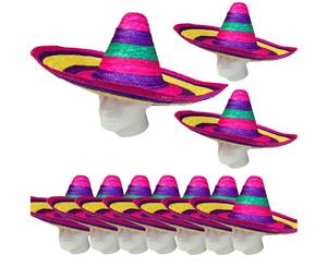 10pcs Mexican Sombrero Rainbow Straw Party Costume Hat Bulk