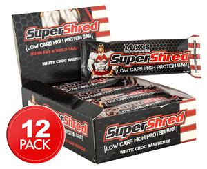 12 x Max's Super Shred Low Carb High Protein Bar 60g - White Choc Raspberry