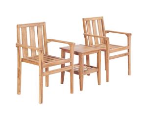 3 Piece Solid Teak Wood Bistro Set Garden Lounge Table Armchair Set