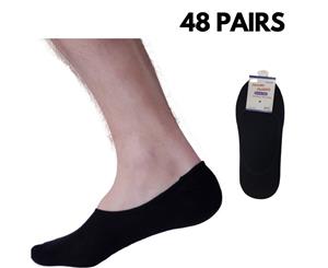 48 Pack Cotton Non-Slip No-Show Socks - Black