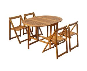 5 Pieces Solid Acacia Wood Folding Outdoor Dining Set Weather Resistant