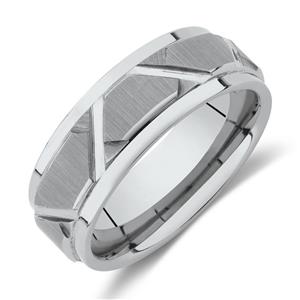 8mm Patterned Ring in Grey Tungsten