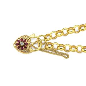 9ct Gold 19cm Solid Belcher Created Ruby & Diamond Padlock Bracelet