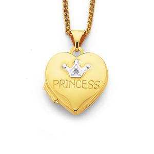 9ct Gold Two Tone Diamond Crown 'Princess' Locket