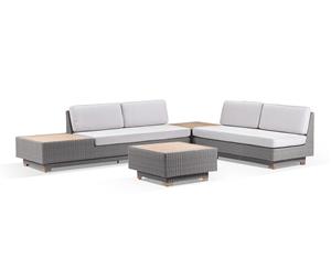 Acapulco Package A - Outdoor Wicker And Teak Lounge With Sunbrella Cushions - Brushed Grey Sunbrella Silver - Outdoor Wicker Lounges
