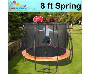 All 4 Kids 8 Ft Round Trampoline With Safety Net And Basket Ball Board