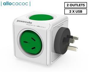 Allocacoc 2-Outlet Original PowerCube w/ USB - Green