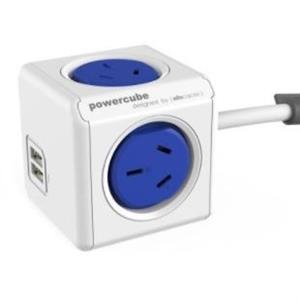 Allocacoc PowerCube (Blue) 4 Power Outlet with 2 x USB (1.5M Power Cable)