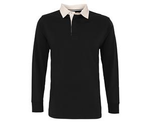 Asquith & Fox Mens Classic Fit Long Sleeve Vintage Rugby Shirt (Black) - RW3914