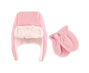 Baby Girl Pink Sherpa Hat with Mittens Set 0-6 Months By Hudson Baby