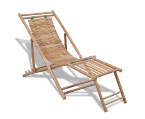 Bamboo Folding Deck Chair Recliner Sun Lounger Footrest Outdoor Garden