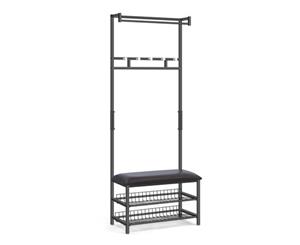 Bench Seat Clothes Rack Stand PU Seater 4 In 1 with 2 Bottom Layers