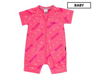 Bonds Zippy Baby Short Zip Wondersuit - Retro Bonds Silver Star Pink