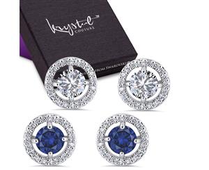 Boxed 2 Pairs Cosmos Stud Earrings Set-White Gold/Clear/Blue