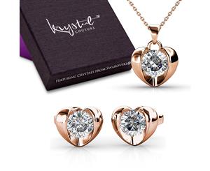 Boxed Lavish Heart Necklace & Earrings Set Embellished with Swarovski crystals-Rose Gold/Clear
