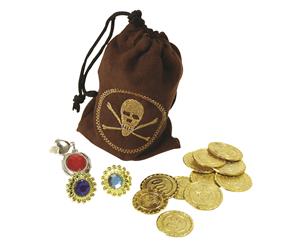 Bristol Novelty Pirate Pouch With Fake Coins Rings And Clip On Earrings (Brown/Gold) - BN2269