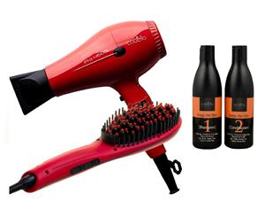 Cabello Pro 4600 Hair Dryer + Glow Straightening Brush + Shampoo & Conditioner 'Keep Me Hot' - Red