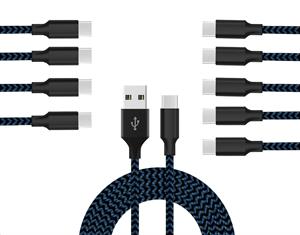Catzon 1M 2M 3M 10Packs USB Type C Cable Nylon Braided Phone Cable Fast Charger Cable USB Cord -black Blue