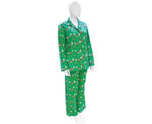 Christmas Womens/Ladies Festive Santa And Rudolph Pyjamas - Green