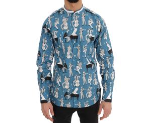 Dolce & Gabbana Blue Jazz Print Cotton Casual Shirt