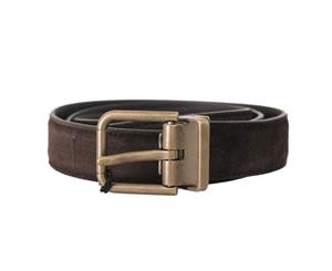 Dolce & Gabbana Brown Suede Leather Gold Buckle Mens Belt