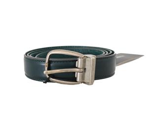 Dolce & Gabbana Green Leather Silver Adjustable Buckle Belt