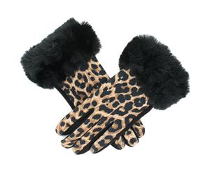 Evvor Womens Animal Print Faux Fur Cuff Fashion Gloves - Gold
