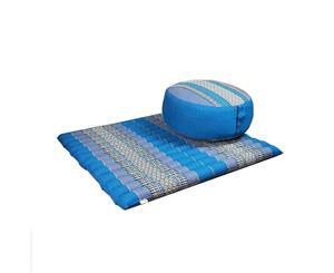 Foldable Zafu & Zabuton Meditation Cushion Set Filled with Organic Kapok Fibre - Blue