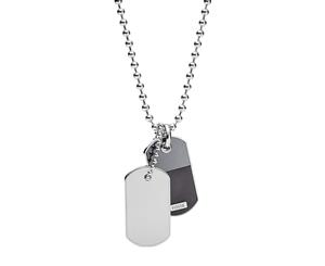 Fossil Men's Duo Dog Tag Stainless Steel Necklace Silver Tone Jf03179040