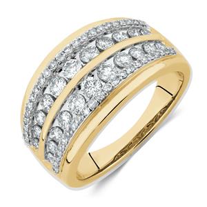 Four Row Ring with 1 Carat TW of Diamonds in 10ct Yellow Gold