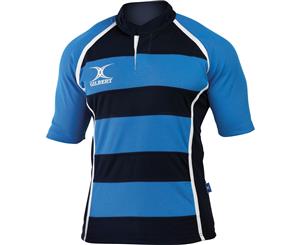 Gilbert Rugby Mens Xact Game Day Short Sleeved Rugby Shirt (Light Sky/ Navy Hoops) - RW5397