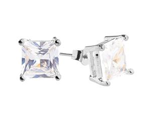 Iced Out Bling Square Zirconia Ear Studs - silver