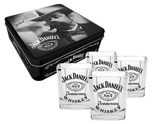 Jack Daniel's Spirit Glasses w/ Collector's Tin 4-Pack