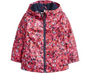 Joules Girls Z AOP Hooded Warm Fleece Lined Waterproof Coat Jacket - Deep Pink Inky Ditsy