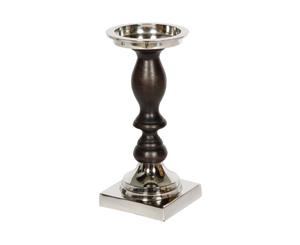 LUCILLE Small 23cm Tall Single Candle Holder - Black Timber and Nickel