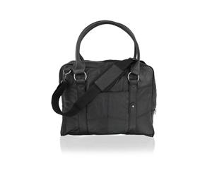Leather Black Tote Bag 15.0" Top Handles Central Zip Adjustable Shoulder Strap