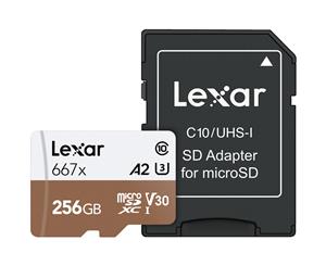 Lexar 667X 256GB 100MB/s U3 A2 Professional microSDXC Memory Card with SD Adapter