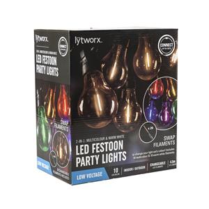 Lytworx 2 In 1 Multicolour And Warm White LED Festoon Party Lights - 10 Pack