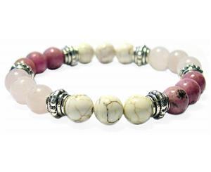 Manifest Love Support Healing Crystal Gemstone Bracelet - Handcrafted - Magnesite Rhodonite and Rose Quartz 8mm