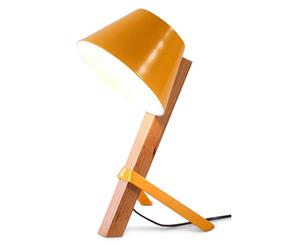 New Oriental Table Lamp w/ Yellow Metal Shade - Natural/Yellow